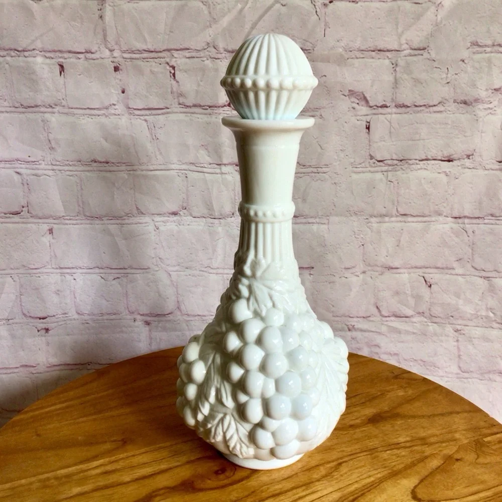 Vintage White Milk Glass Grapes Decanter